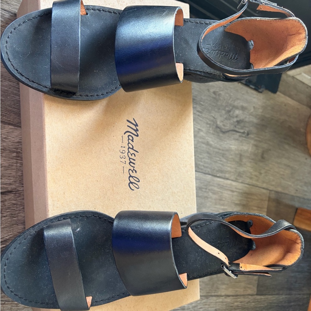 Madewell Black Leather Double-Strap Ankle Sandals